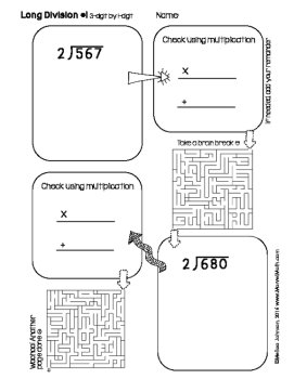 Long Division Worksheets with Mazes - Make Long Division Practice Fun!, image 2