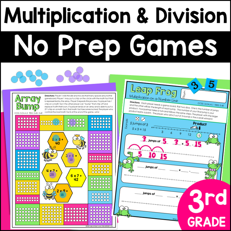 No Prep Multiplication Games & Division Games for Math Stations