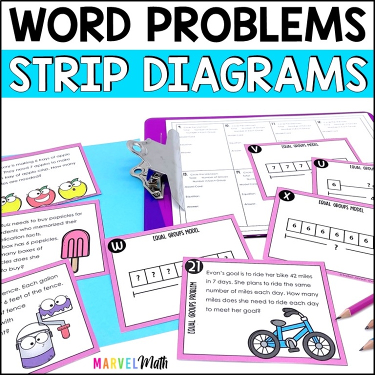 Equal Groups Multiplication and Division Word Problems Strip Diagrams 3rd grade