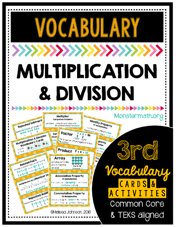 Multiplication and Division Vocabulary Cards by Marvel Math