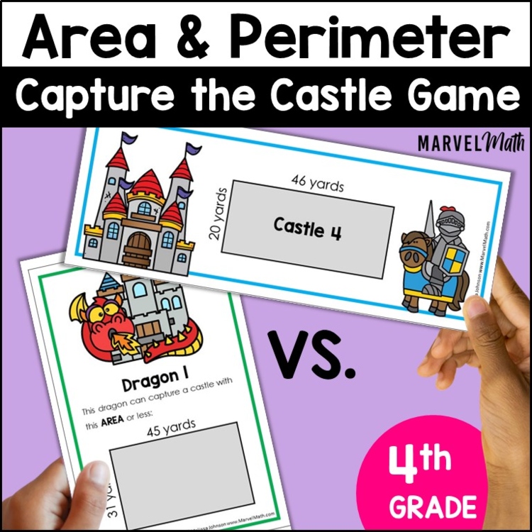 4th Grade Perimeter and Area Task Card Game by Marvel Math,  TEKS 4.5D
