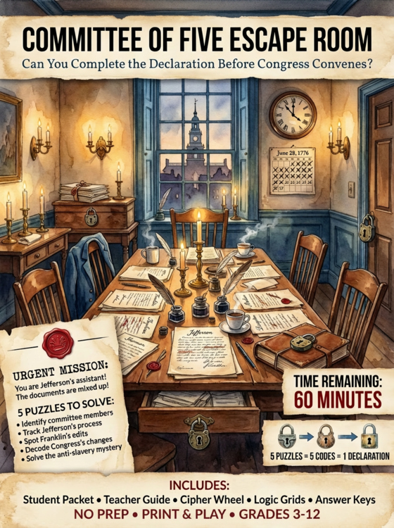 Committee of Five Escape Room: Declaration of Independence Print + Play