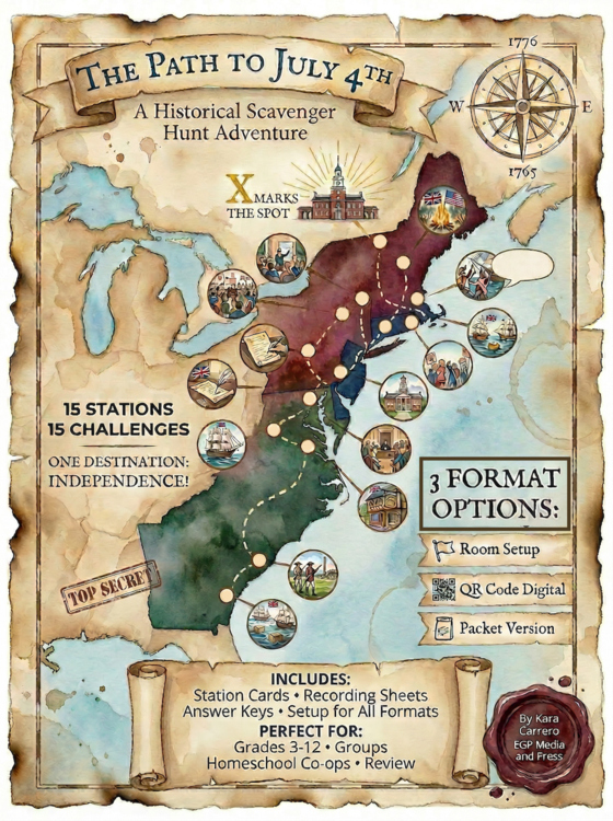 Path to July 4th Declaration of Independence Scavenger Hunt simulation