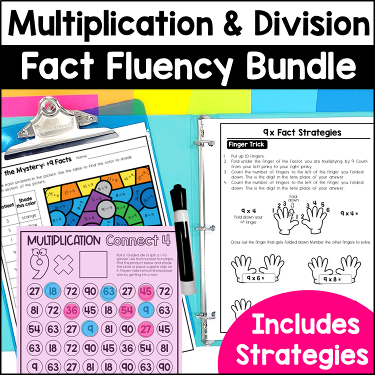 Multiplication Fact Fluency & Division Fact Fluency Bundle - Worksheets, Games +