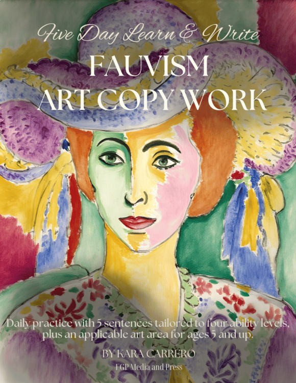 Fauvism Art Copy work and coloring page pack for grades K-12