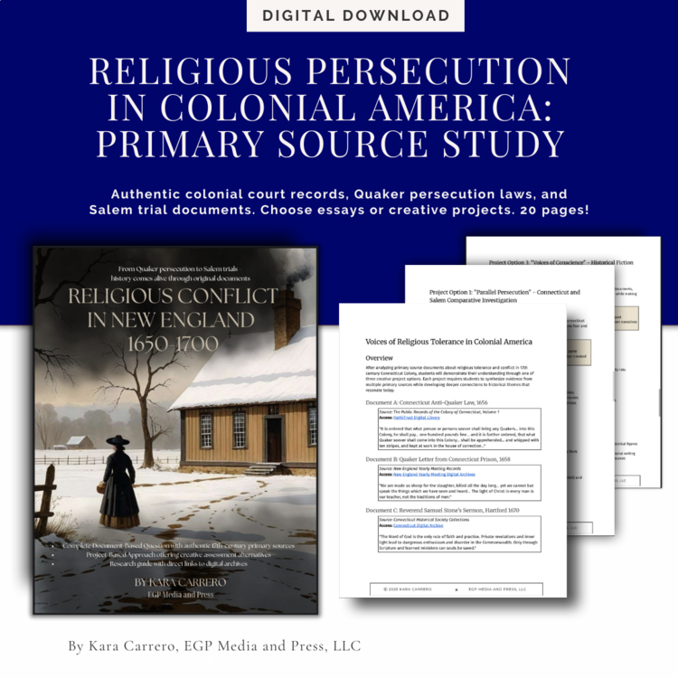 Religious Persecution Colonial America Primary Source DBQ Quaker + Salem Trials