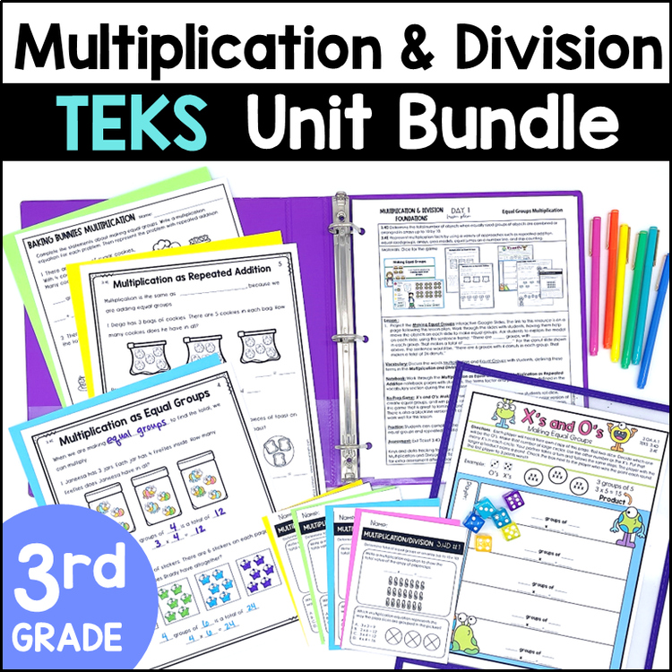 3rd Grade Multiplication and Division Unit TEKS - Notebook, Worksheets, Games