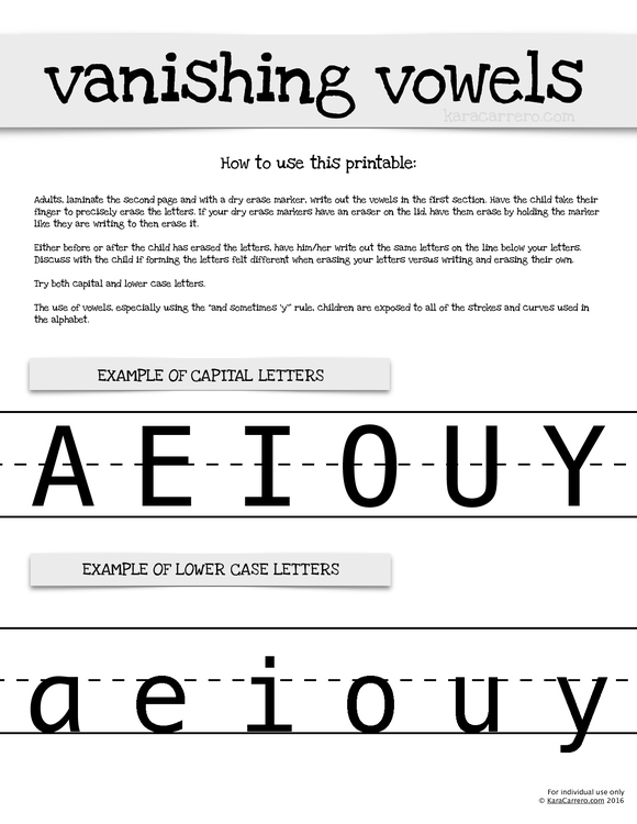 Vanishing Vowels - Letter formation printable activity sheet