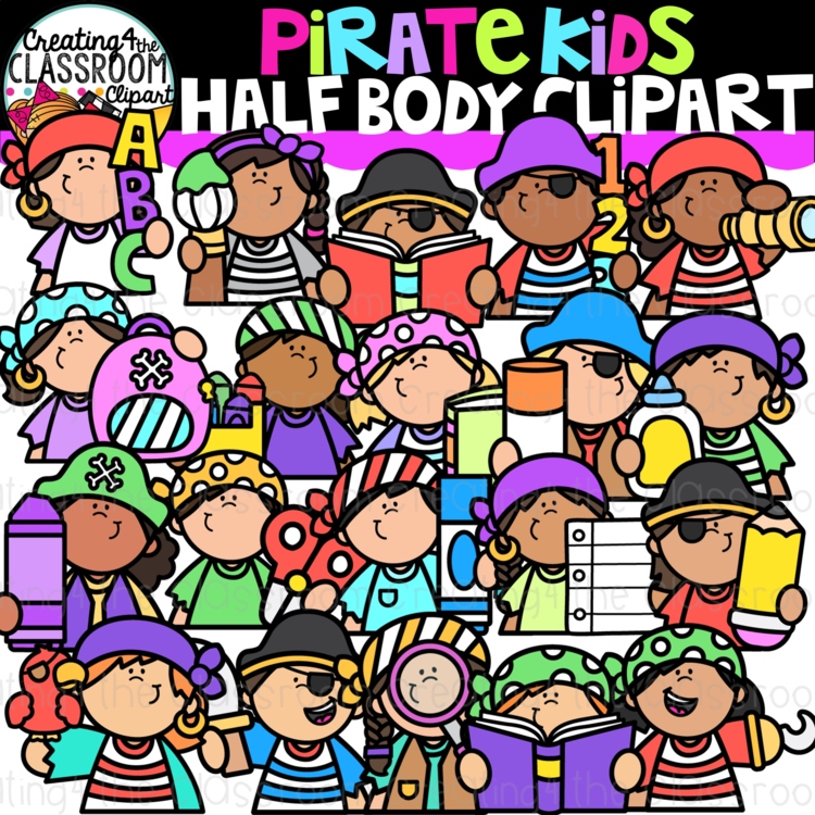 Pirate Half Body Kids Clipart | Half Body Pirate Kids clipart for worksheets