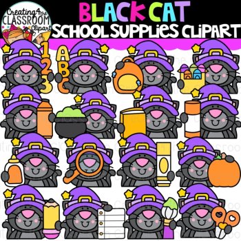 Black Cat Clipart Bundle | School Supplies, Shapes, Colors, Letters, image 2