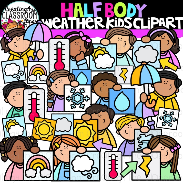 Half Body Weather Kids Clipart | Half Body Kids clipart for worksheets