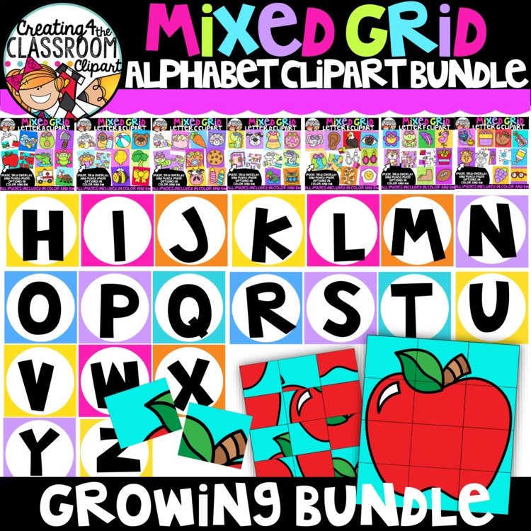 **FLASH DEAL- Alphabet Mixed Grid Puzzles Clipart Growing Bundle |Puzzle Clipart