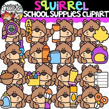 Squirrel Clipart Bundle | School Supplies, Shapes, Colors, & Letters, image 3