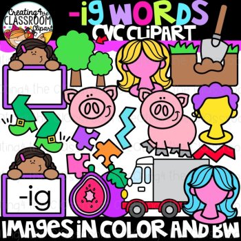 Short I CVC Clipart Bundle | CVC Words Clipart | Phonics & Short Vowels, image 3