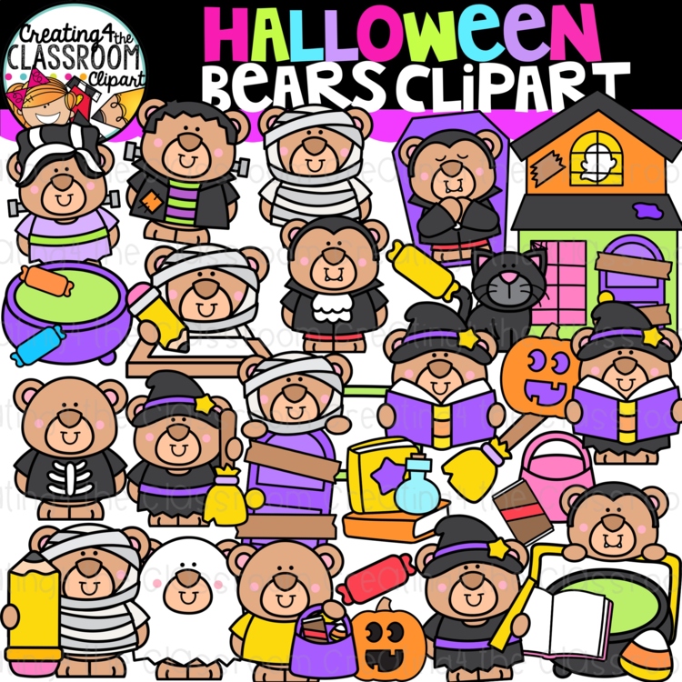 Halloween Bears Clipart | Haunted House clipart for worksheets