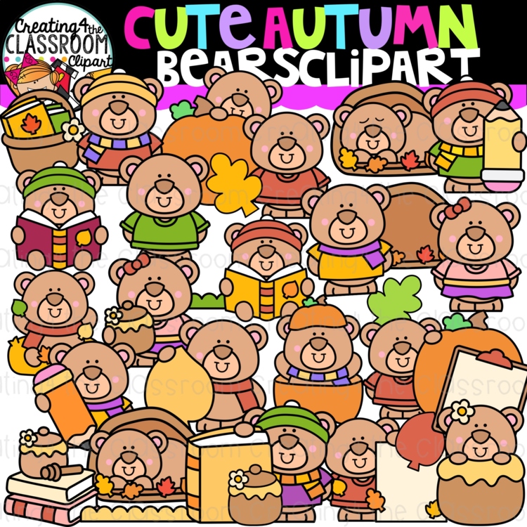 Autumn Bears Clipart | Pumpkin Fall clipart for worksheets