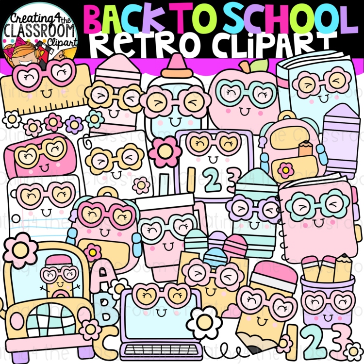 Retro Back to School Clipart | Back to School clipart for decor and worksheets