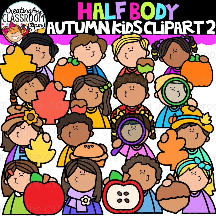 Half Body Autumn Kids 2 Clipart | Half Body Kids clipart for worksheets