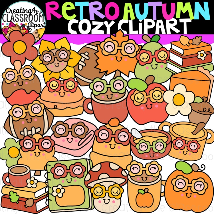 Autumn Retro Cozy Clipart | Cozy Fall clipart for decor and worksheets