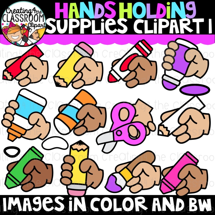 Hands Holding School Supplies Clipart| Hand Clip Art for Activities, Worksheets