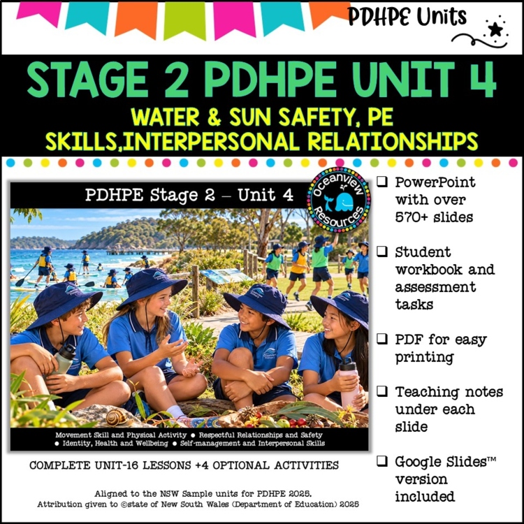 STAGE 2 UNIT 4 NSW Aligned PDHPE water, sun safety, movement skills, identity