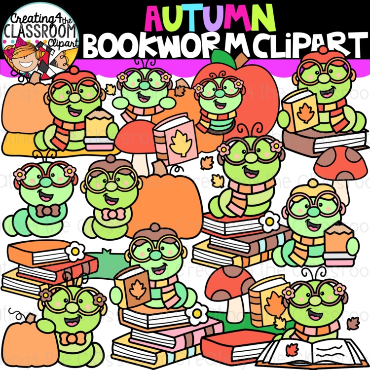 Autumn Book Worm Clipart | Book worm clipart for worksheets