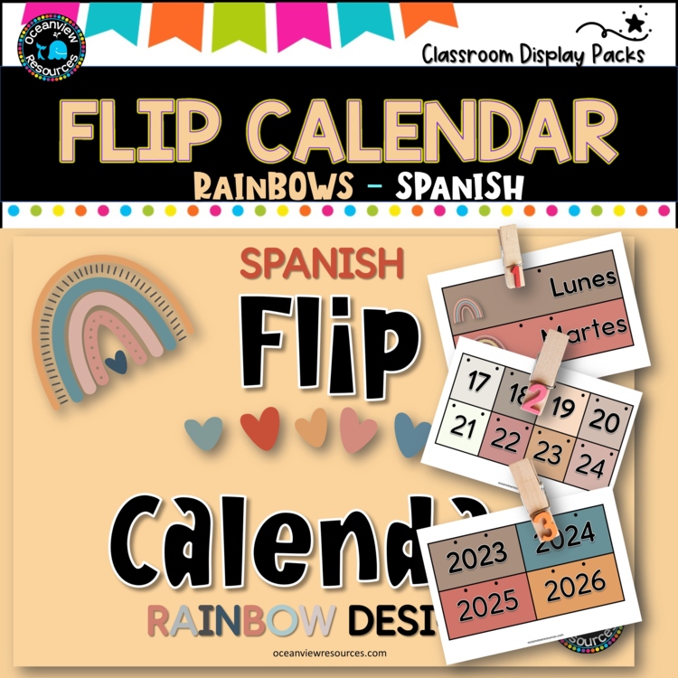 Perpetual Flip Calendars -dates,months,years RAINBOW DESIGN-SPANISH