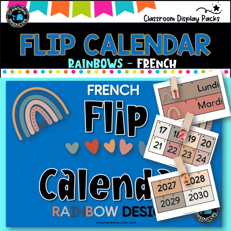 Perpetual Flip Calendars -dates, months, years  - RAINBOW DESIGN-FRENCH