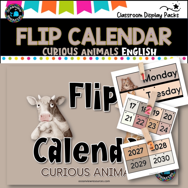 Perpetual Flip Calendars -dates, months, years  - CURIOUS ANIMALS