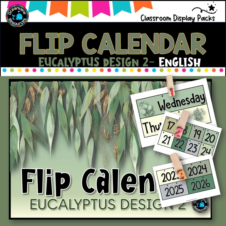 Perpetual Flip Calendars -dates, months, years  EUCALYPTUS 2