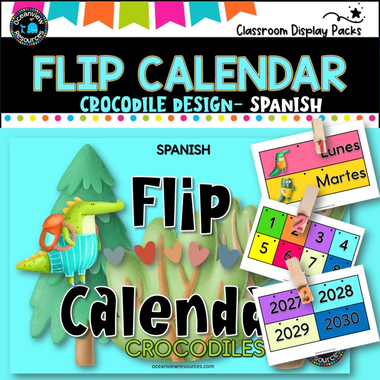 Perpetual Flip Calendars -dates,months,years CROCODILES SPANISH