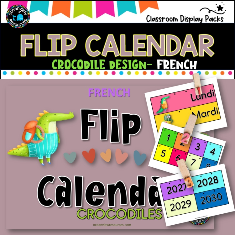 Perpetual Flip Calendars -dates, months,years  - CROCODILES FRENCH