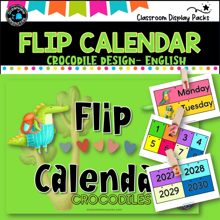 Perpetual Flip Calendars -dates, months,years  - CROCODILES English