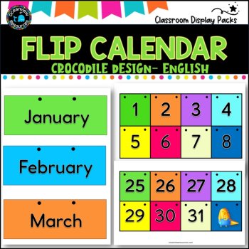 Perpetual Flip Calendars -dates, months,years  - CROCODILES English, image 3