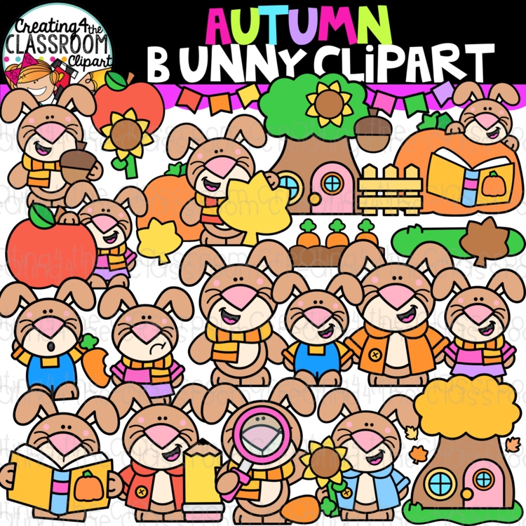 Autumn Bunny Clipart | Fall Rabbit clipart for worksheets