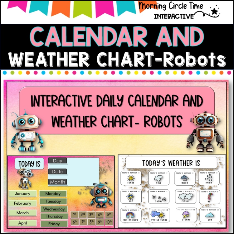 Daily Calendar and Weather chart- Interactive PowerPoint- Robot THEME