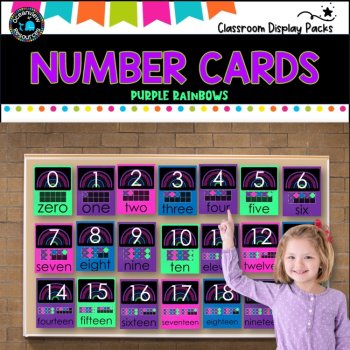 NUMBER CARDS- BRIGHT PURPLE RAINBOW Design- Upper and lower case 0-20, image 2