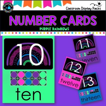 NUMBER CARDS- BRIGHT PURPLE RAINBOW Design- Upper and lower case 0-20, image 4
