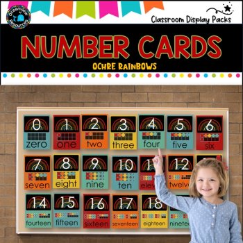 NUMBER CARDS- Upper and Lower case-ochre  rainbow Design 0-20, image 2