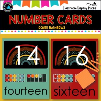 NUMBER CARDS- Upper and Lower case-ochre  rainbow Design 0-20, image 3