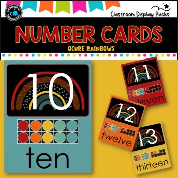 NUMBER CARDS- Upper and Lower case-ochre  rainbow Design 0-20, image 4