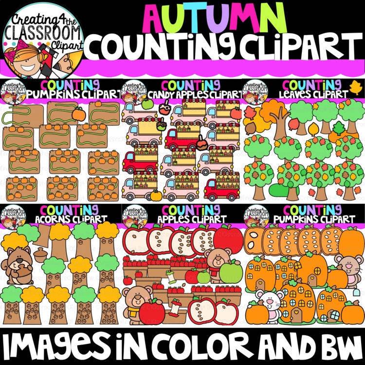 Autumn Counting Clipart Bundle | Counting for Kindergarten and Pre-K