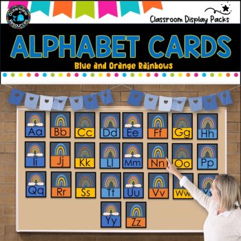 ALPHABET CARDS- ORANGE AND BLUE RAINBOW Design- Upper and lower case, image 2