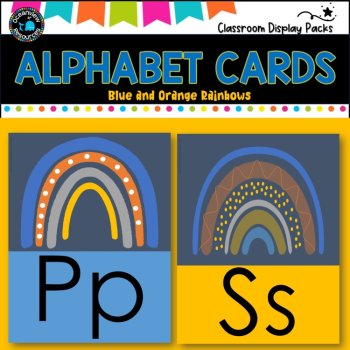 ALPHABET CARDS- ORANGE AND BLUE RAINBOW Design- Upper and lower case, image 3