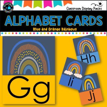 ALPHABET CARDS- ORANGE AND BLUE RAINBOW Design- Upper and lower case, image 4