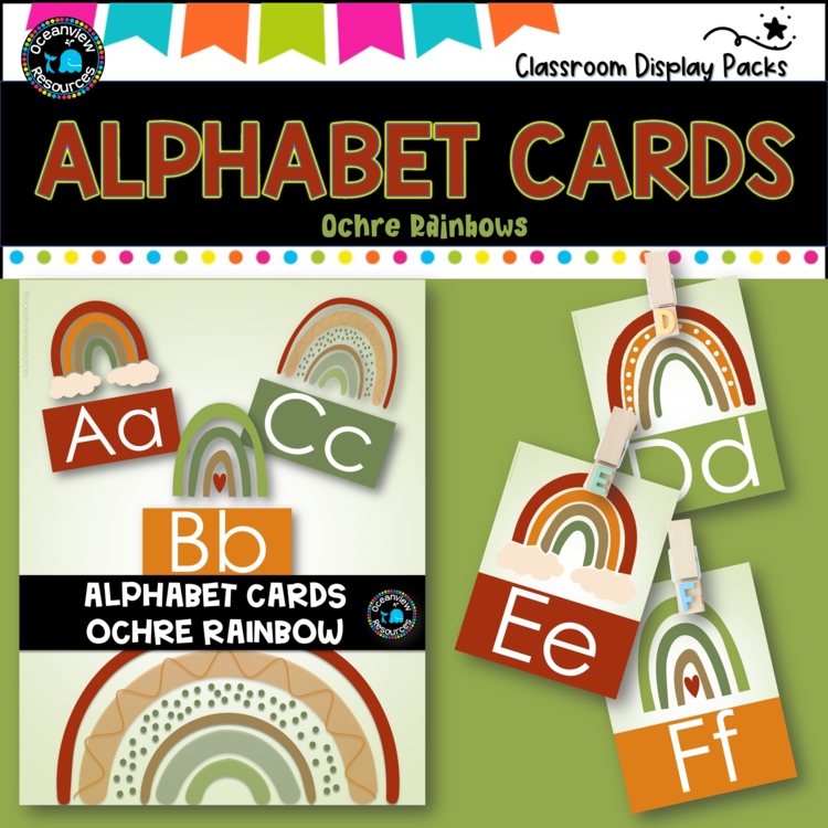 ALPHABET CARDS- Upper and Lower case -ochre Design