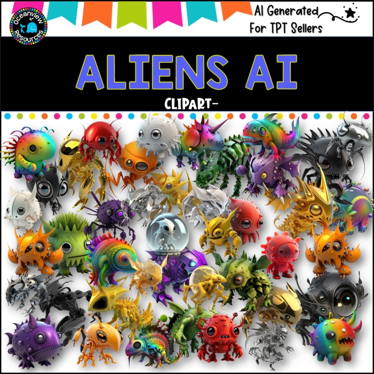 AMAZING ALIENS- CLIPART  40 png files AI GENERATED