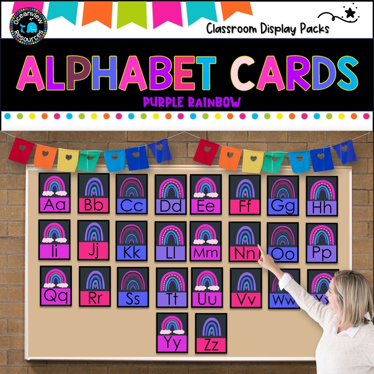 ALPHABET CARDS- Upper and Lower case -Purple Rainbow Design