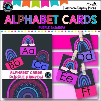 ALPHABET CARDS- Upper and Lower case -Purple Rainbow Design, image 2