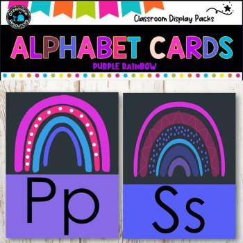 ALPHABET CARDS- Upper and Lower case -Purple Rainbow Design, image 3
